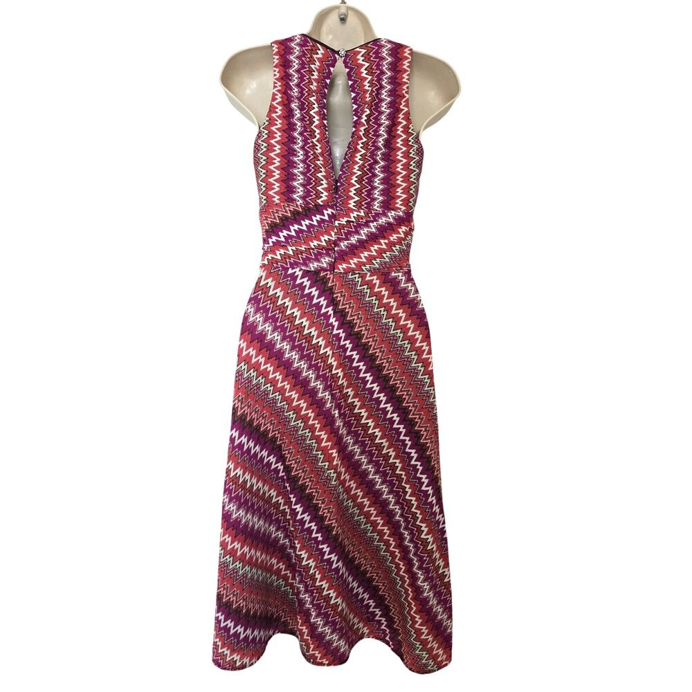 Vintage Kay Unger New York Pink Chevron Knit Midi Dress Size 2 Retro Y2K - Picture 5 of 9